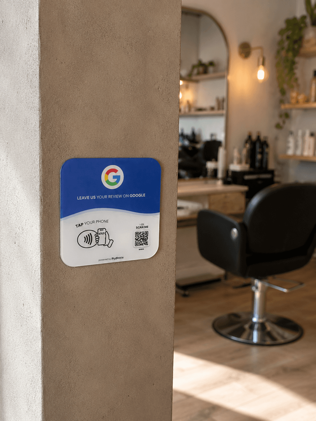 NFC review tag on pillar