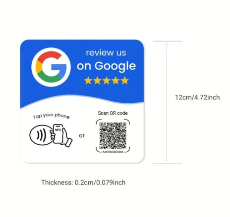 NFC review card — tap or scan to share experience